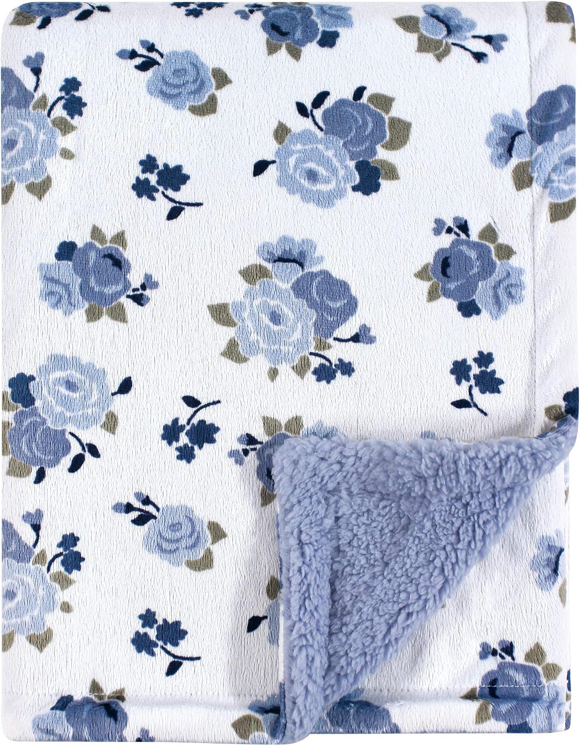 Luvable Friends - Manta afelpada unisex para bebé con reverso de sherpa, floral azul, talla única