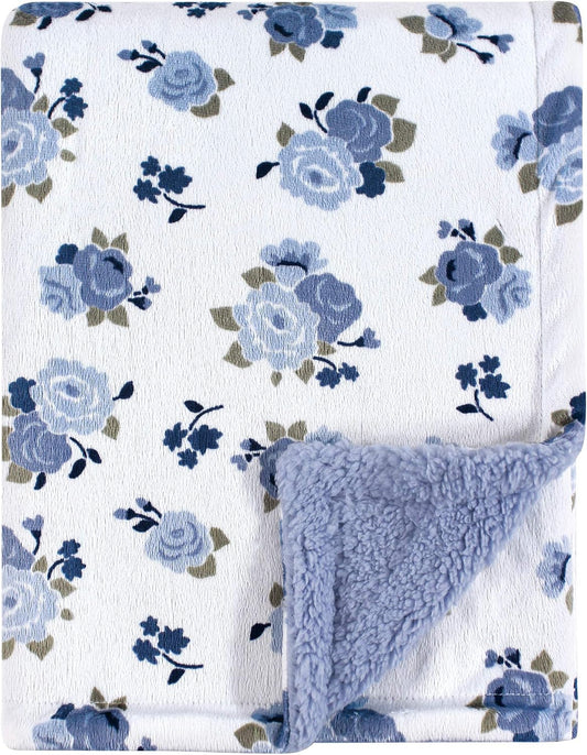 Luvable Friends - Manta afelpada unisex para bebé con reverso de sherpa, floral azul, talla única