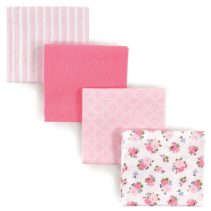 Mantas de franela de algodón para bebé niña Luvable Friends, paquete de 4 con diseño de jardín, talla única