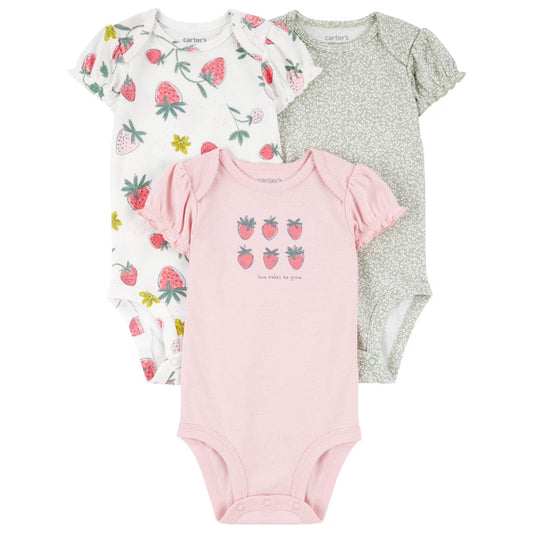 Mameluco para bebé niña Carter's, paquete de 3, Fresas