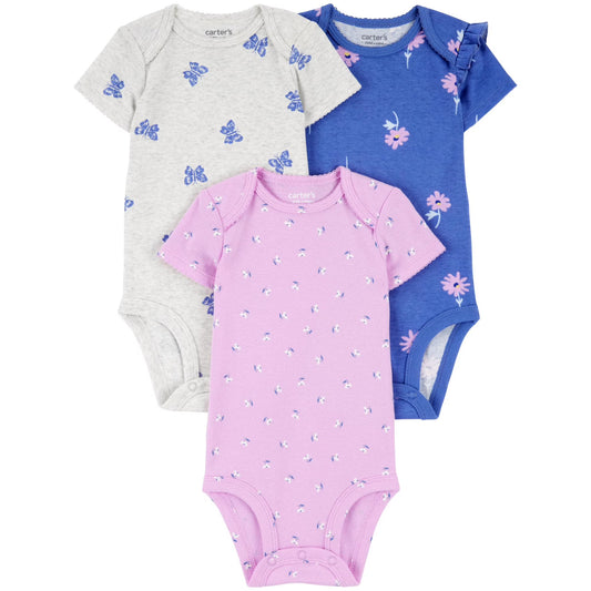 Mameluco para bebé niña Carter's, paquete de 3, Floral y mariposas