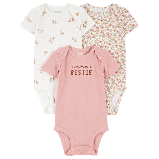 Mameluco para bebé niña Carter's, paquete de 3, rosado y ivory