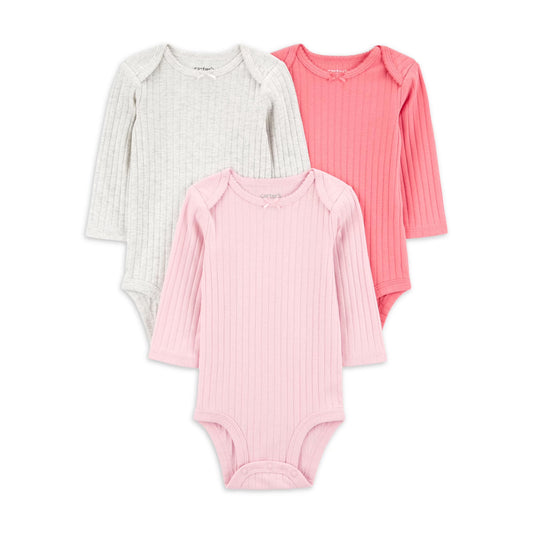Mameluco para bebé niña Carter's, paquete de 3, rosado y gris
