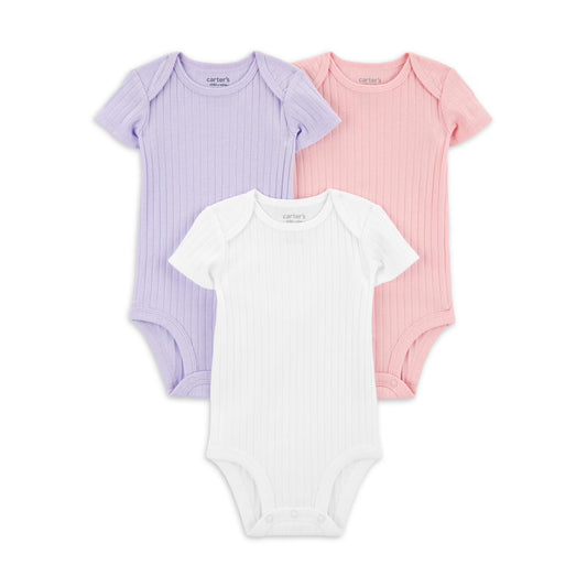 Mameluco para bebé niña Carter's, paquete de 3, rosado y morado