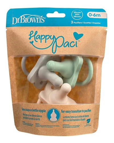 Dr. Brown's HappyPaci - Chupete de silicona 100%, sin BPA,  paquete de 3 unidades