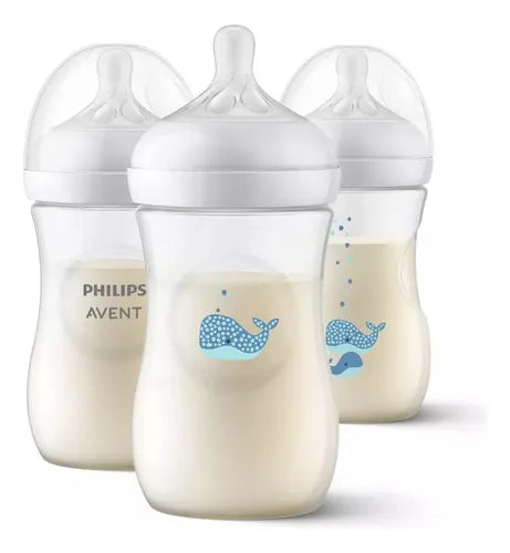 Biberón Philips Avent Natural (9 oz), paquete de 3, Diseño panda rosa