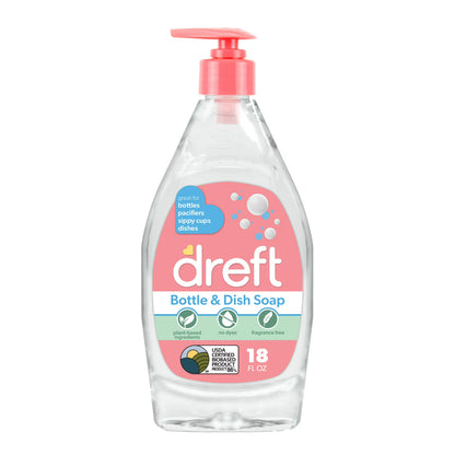 Jabón líquido para platos y lavavajillas a base de plantas Dreft para biberones, sin fragancia, 500 ml
