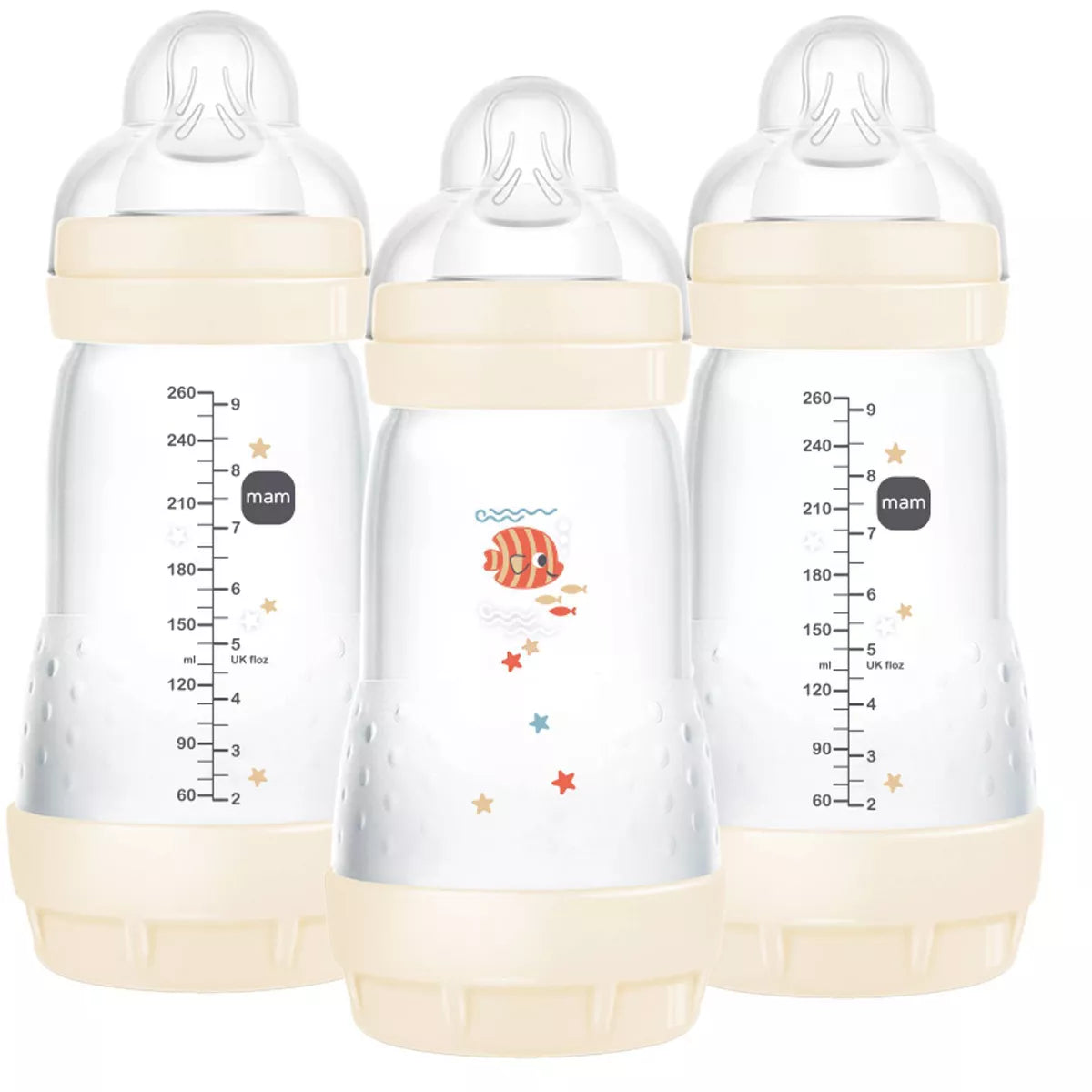 Biberones anticólicos MAM Easy Start de 9 onzas, paquete de 3, beige