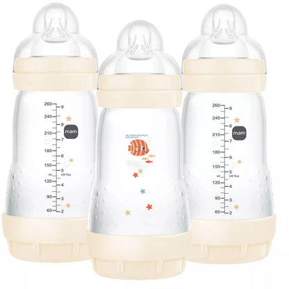 Biberones anticólicos MAM Easy Start de 9 onzas, paquete de 3, beige