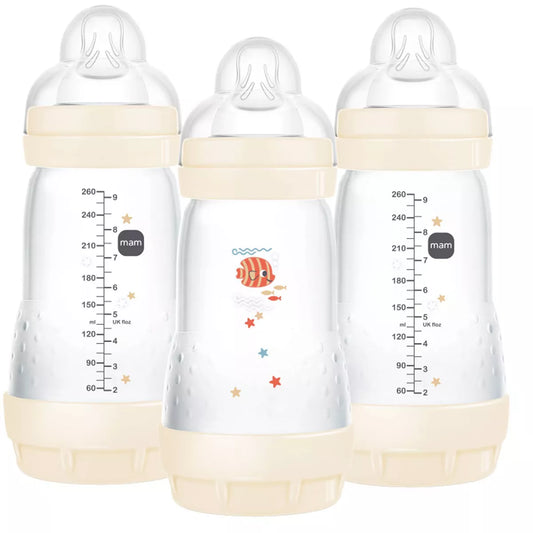 Biberones anticólicos MAM Easy Start de 9 onzas, paquete de 3, beige