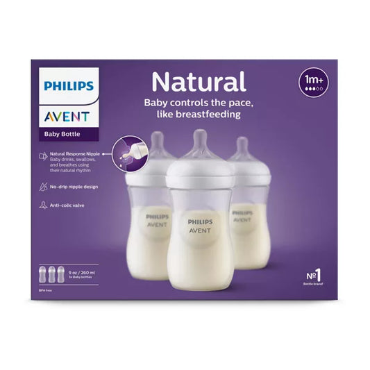 Biberón Philips Avent Natural (9 oz), paquete de 3, transparente