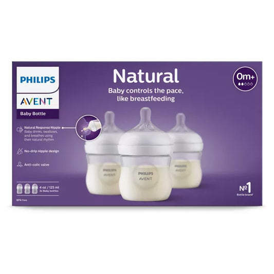 Biberón Philips Avent Natural (4 oz), paquete de 3, transparente