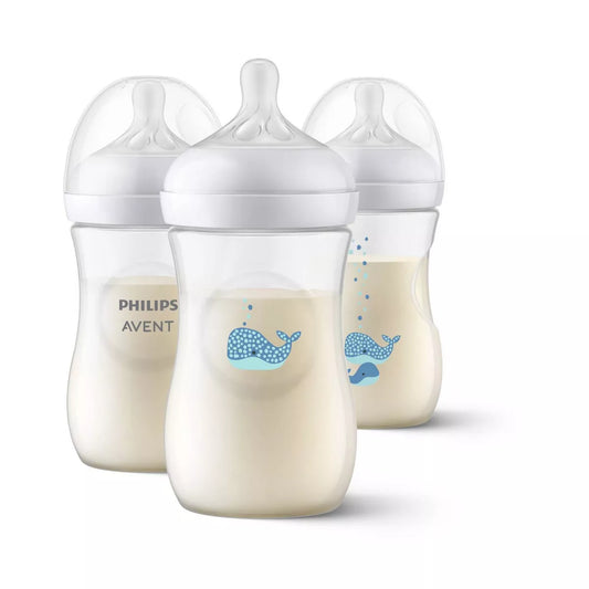 Biberón Philips Avent Natural (9 oz), paquete de 3, Diseño Ballena