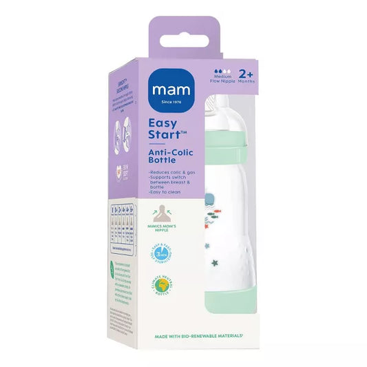 Biberón anticólicos MAM Easy Start de 9 onzas, paquete de 1, verde