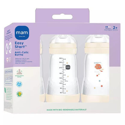 Biberones anticólicos MAM Easy Start de 9 onzas, paquete de 3, beige