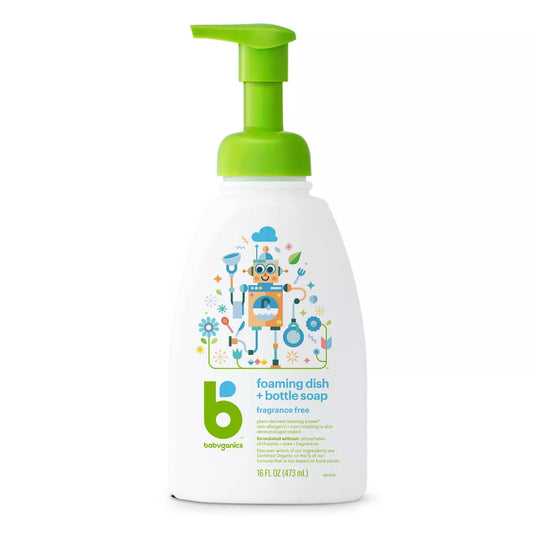 Jabón lavavajillas y biberones espumoso Babyganics, sin fragancia, 473 ml