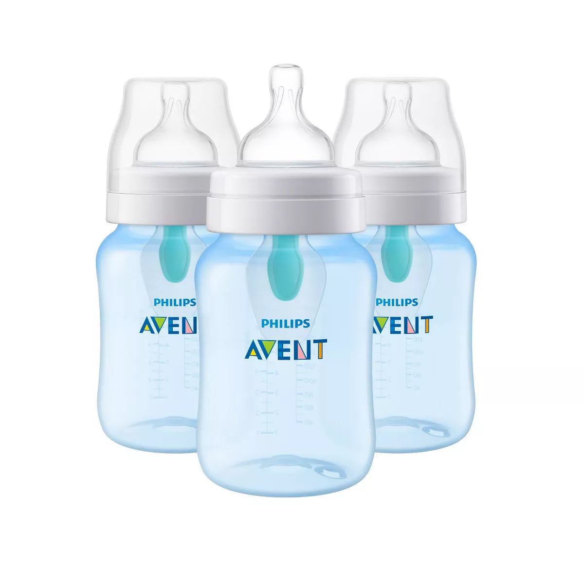 Biberón anticólicos Philips Avent con ventilación AirFree, 9 oz, paquete de 3, azul
