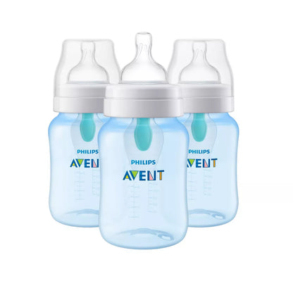 Biberón anticólicos Philips Avent con ventilación AirFree, 9 oz, paquete de 3, azul