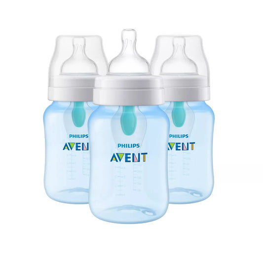 Biberón anticólicos Philips Avent con ventilación AirFree, 9 oz, paquete de 3, azul