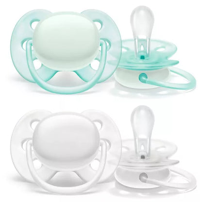 Chupete Philips Avent Ultra Soft 0-6 meses, aqua/blanco, paquete de 2