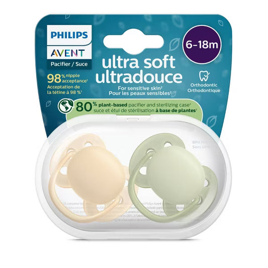 Chupete Philips Avent Ultra Soft 6-18 meses, beige/verde, paquete de 2