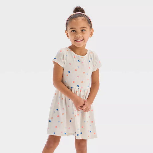 Vestido de manga corta con corazones para niña - Cat & Jack™ Crema