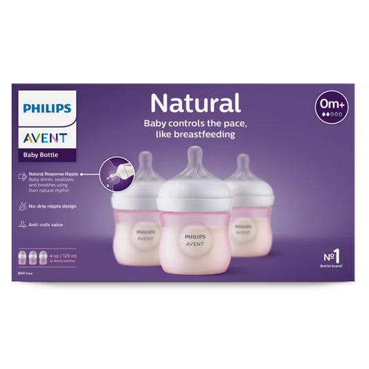 Biberón Philips Avent Natural (4 oz), paquete de 3, rosado