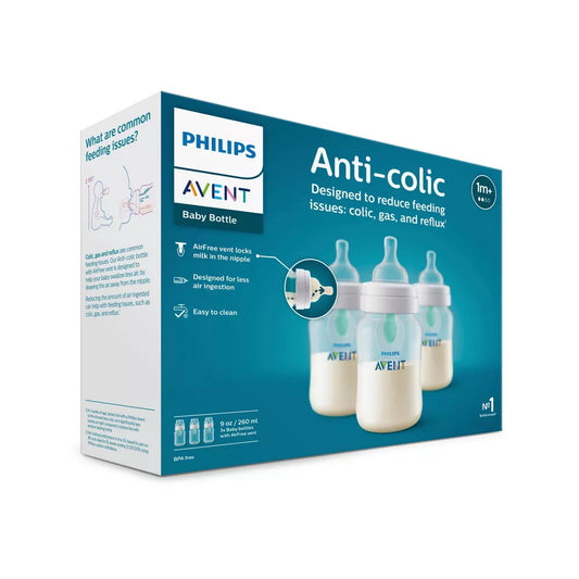 Biberón anticólicos Philips Avent con ventilación AirFree, 9 oz, paquete de 3, transparente