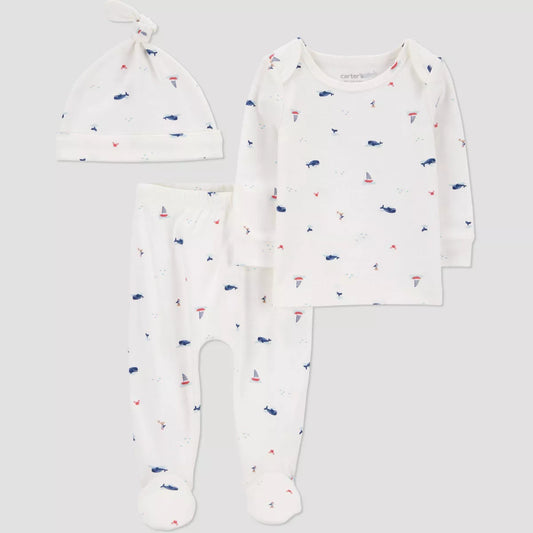 Conjunto de 3 piezas de top y pantalón para bebé niño Carter's- Ballena