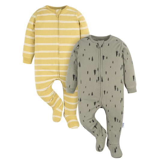Pijama de algodón con pies Gerber, paquete de 2, verde