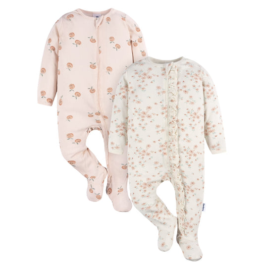 Pijama de algodón con pies Gerber, paquete de 2, floral