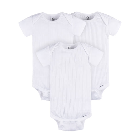 Mameluco de manga corta Gerber, paquete de 3, blancos