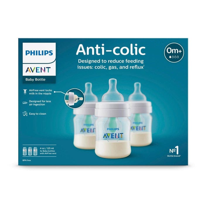 Biberón anticólicos Philips Avent con ventilación AirFree, 4 oz, paquete de 3, transparente