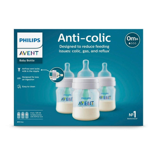 Biberón anticólicos Philips Avent con ventilación AirFree, 4 oz, paquete de 3, transparente