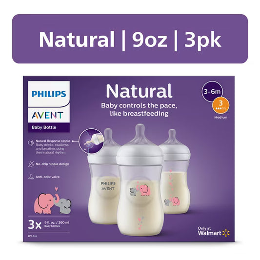 Biberón Philips Avent Natural (9 oz), paquete de 3, elefante rosa