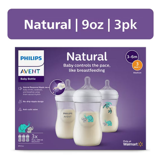 Biberón Philips Avent Natural (9 oz), paquete de 3, elefante azul