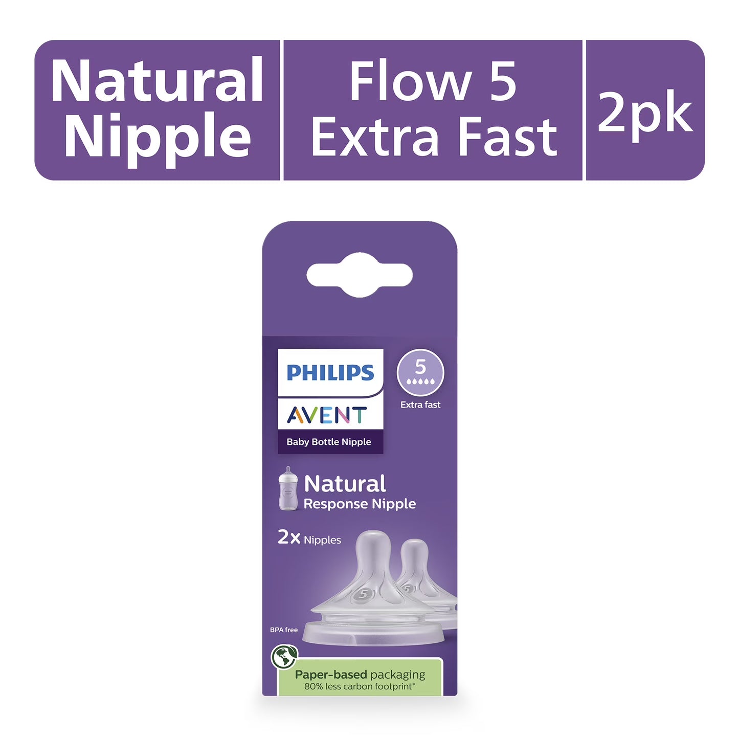 Mamaderas Philips Avent Natural Response, flujo extra rápido (Flujo 5), paquete de 2