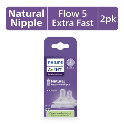 Mamaderas Philips Avent Natural Response, flujo extra rápido (Flujo 5), paquete de 2