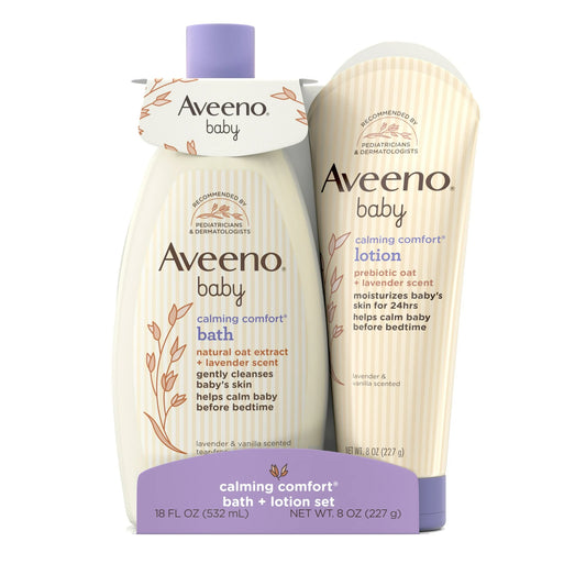Aveeno Baby Calming Comfort - Set de loción corporal y de baño, cuidado nocturno para bebés  (2 unidades)