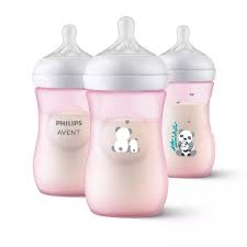 Biberón Philips Avent Natural (9 oz), paquete de 3, Diseño panda rosa